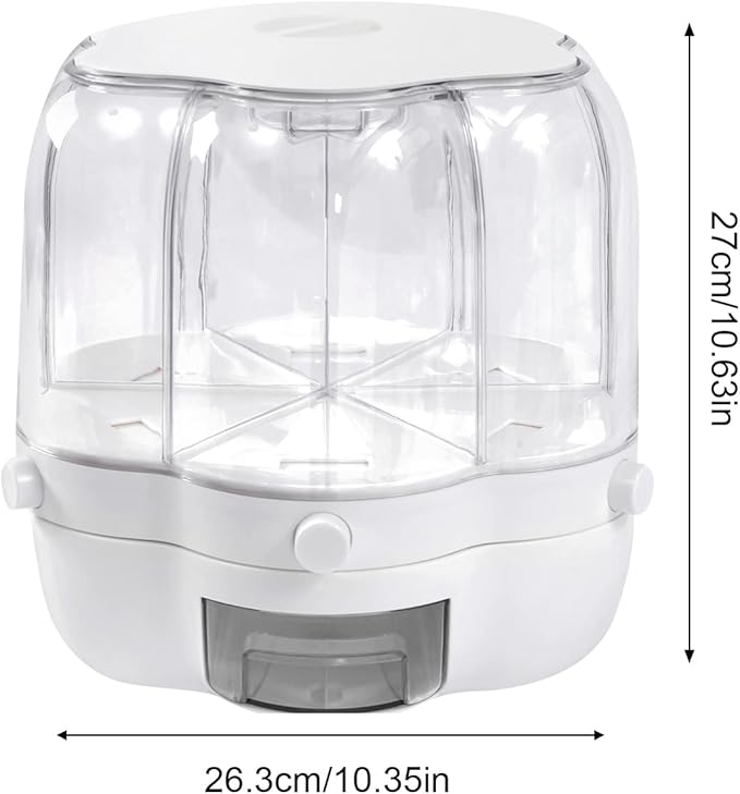 360° Rotating Grain Dispenser With 6 Grids, 13.2lbs Large Capacity Grain Dispenser Rotating Kitchen Storage Containers With Sealed Lid For Peanut Barley Millet And Cereal (White, 17.6 lbs)