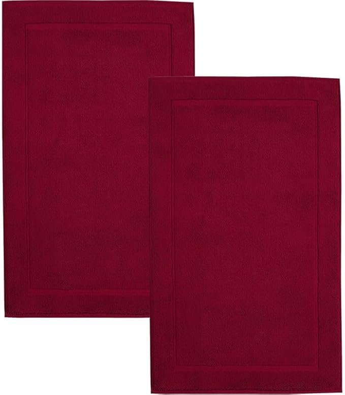 Hawmam Linen Red Bath Mats, 21 x 34 inches, Pack of 2-100% Ring Spun Cotton,[Not a Bathroom Rug] Banded Design, Highly Absorbent, Machine Washable for Bathroom Floor Towel