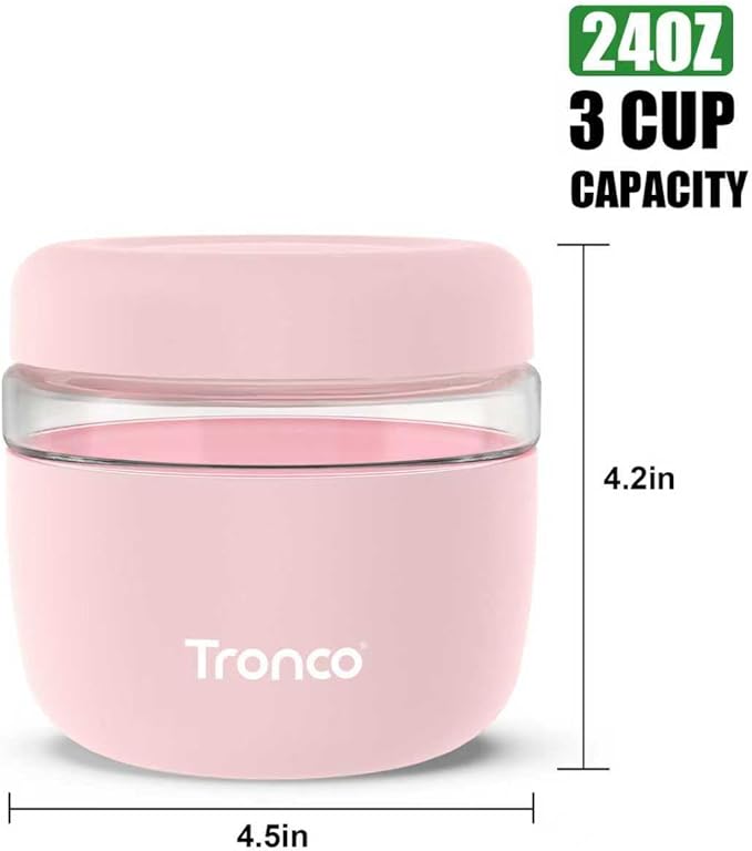Tronco 24 oz Glass Lunch Bowl Container with Lid, Reusable Glass Food Container for Salad, Snack,Yogurt, Soup Food Storage, Meal Prep, Airtight, Leak & Spill Proof, Dishwasher Safe, BPA-Free, Set of 4