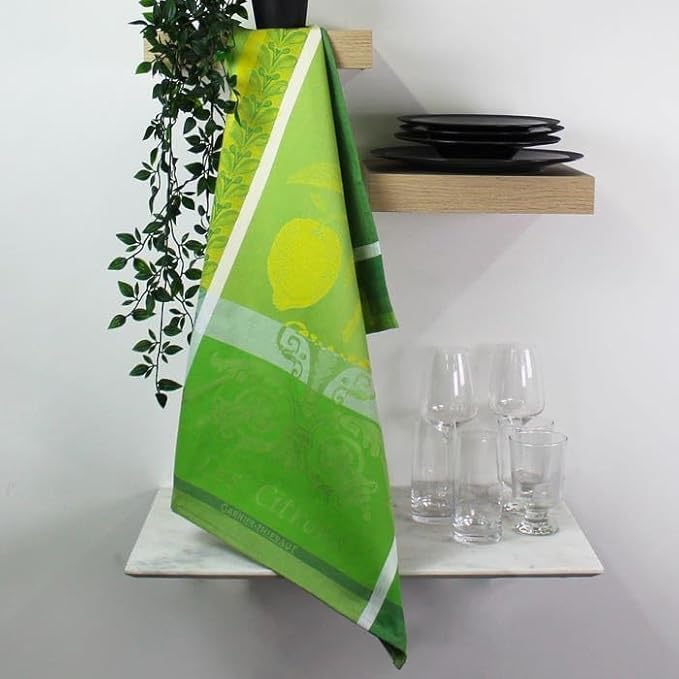 Garnier Thiebaut Citron Zeste (Lemon Zest) French Kitchen Towel 22"x30", Cotton, Jacquard