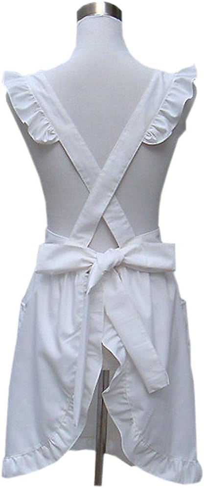 Hyzrz Cute Lovely Cotton Retro Kitchen Cooking Aprons for Women Girls Vintage Baking Apron with Pockets for Mother Gift