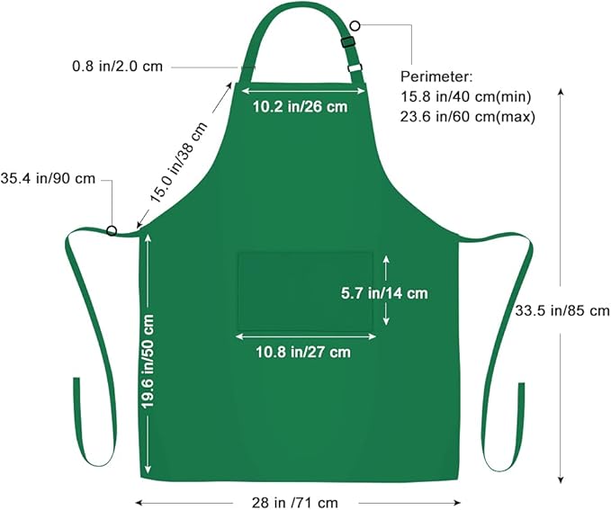 Jubatus 2 Pack 100% Cotton Aprons with 2 Pockets Cooking Chef Kitchen Adjustable Bib Apron for Women Men, Green