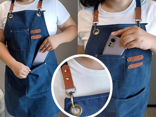 Chef Apron with Large Pockets for Women Men, Cotton Canvas Cross Back Water Repellent Adjustable Work Apron