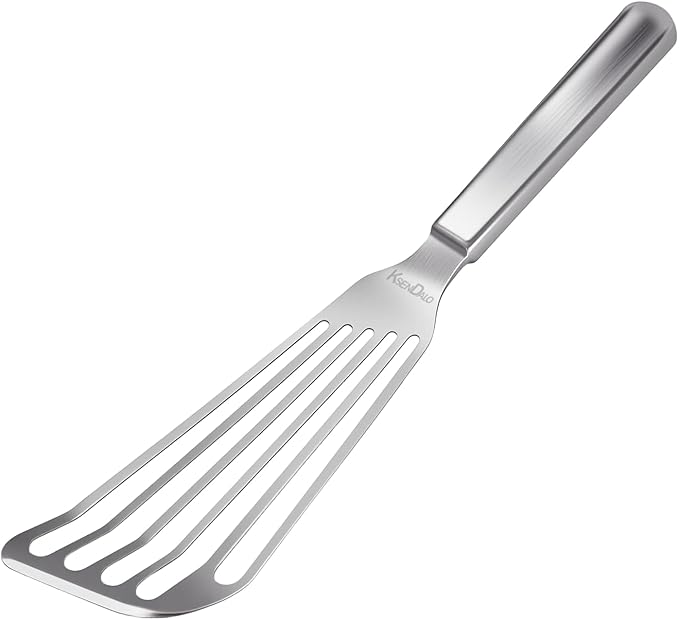 KSENDALO Thin Stainless Steel Fish Spatula, Metal Egg Turner, Professional Slotted Spatula Flipper for Kitchen Cooking Flipping Use, Dishwasher Safe