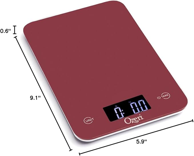 Ozeri Touch Professional Tempered Glass Digital Kitchen Scale, Red Engine