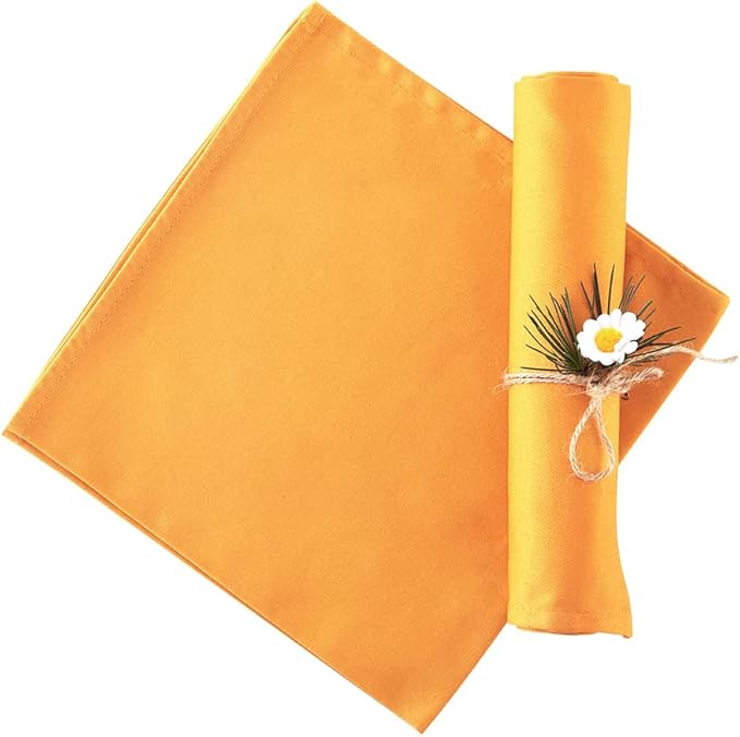 Gold Cloth Napkins Set of 12 Cotton, Matching Pumpkins Pines, Soft Comfortable Reusable 18"x18" (Harvest Gold)