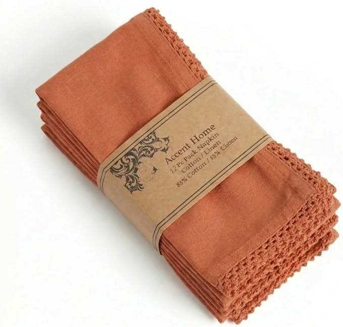 ACCENTHOME Rust Cotton Dinner Napkins Set of 12 - 18x18 Inch Soft Premium Hotel Quality Reusable Napkins for Family Dinners, Weddings & Everyday Use