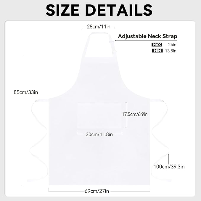 2 Packs White Apron, Adjustable Cooking Aprons, Waterdrop Resistant Kitchen Aprons for Women Men Chef, BBQ Drawing(White,2)
