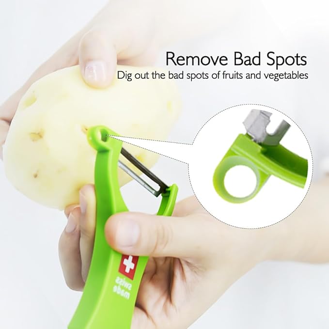 Swiss Peeler Vegetable & Potato Peelers for Kitchen, Original Swiss Made Ergonomic Kitchen Peelers for Effortless Prep - Pack of 3 (Green + Orange + Red)
