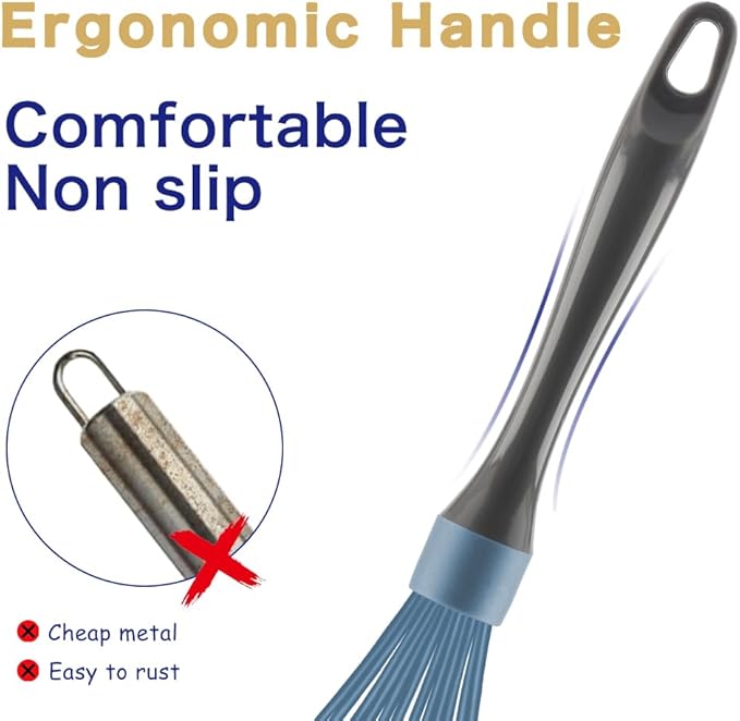 OYV Blue Silicone Whisk, Professional Plastic Whisks for Cooking Non-Scratch, Stainless Steel & Heat Resistant Rubber Wisk, Dishwasher Safe Whisk, 12-Inch