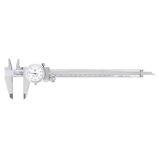 PEC Dial Caliper 0-200mm, Stainless Steel Precision Measuring Tool with Shock-Proof Dial, High Accuracy ±0.04mm