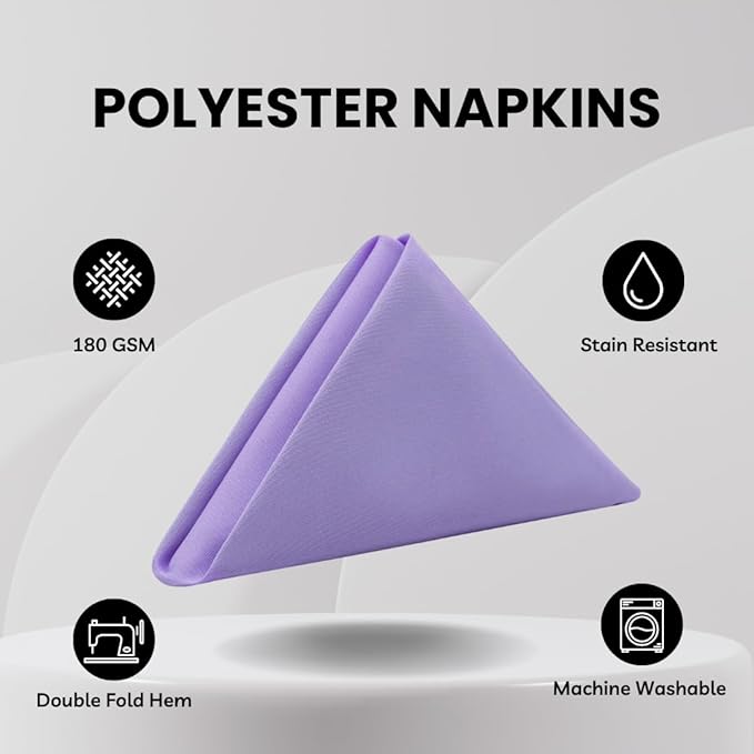 Your Chair Covers Cloth Polyester Napkins, 20 x 20 Inch, Washable Dinner Fabric Linen Napkins with Hemmed Edges for Restaurant, Wedding and Holiday Pack of 10 (Lavender)