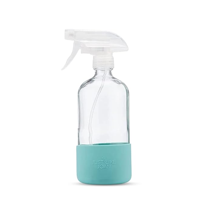 Clear Glass Spray Bottle with Silicone Sleeve for Cleaning Solutions, Essential Oils, Plants, Vinegar - 16 oz, Refillable, Food Safe (Ocean Turquoise)