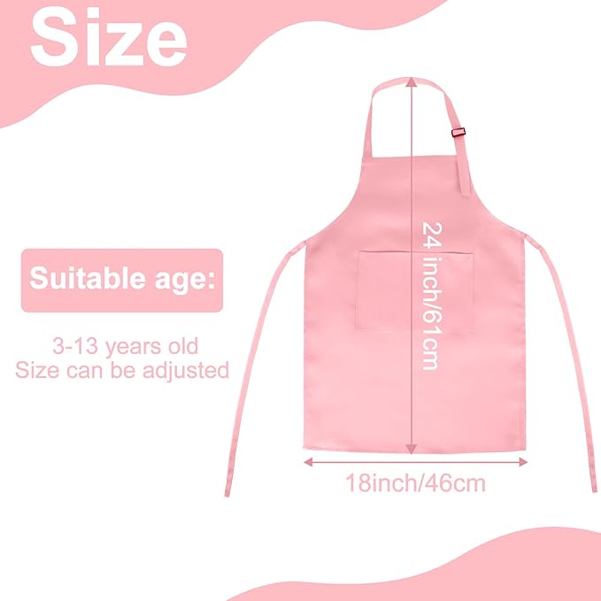 6 Pack Kids Apron Bulk with 2 Pockets Adjustable Chef Art Apron Kids Painting Aprons for Cooking Baking Painting Crafting Grilling Activity（Pink）