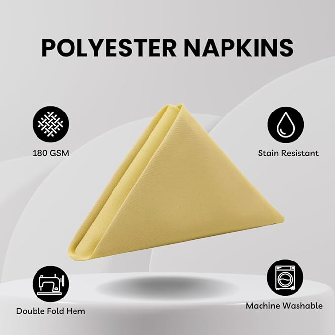 Your Chair Covers Cloth Polyester Napkins, 20 x 20 Inch, Washable Dinner Fabric Linen Napkins with Hemmed Edges for Restaurant, Wedding and Holiday Pack of 10 (Pastel Yellow)