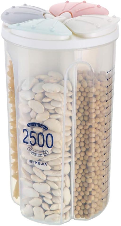 Airtight Kitchen Food Storage Container, Leak-Proof BPA Free Plastic Plastic Dry Cereal Dispensers Containers with Durable Lids for Flour, Sugar, Rice (2500ml 4 Color-4 Grid)