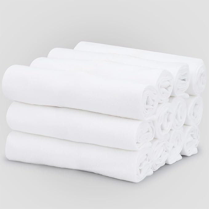 TEXAS LINEN CO. 100% Cotton Dish Cloths - Flour Sack Kitchen Towels - Cotton Blank Towel - Thick Absorbent Quick Dry, Machine Washable - Cleaning & Drying - 28"x28" - Pack of 12 (White)