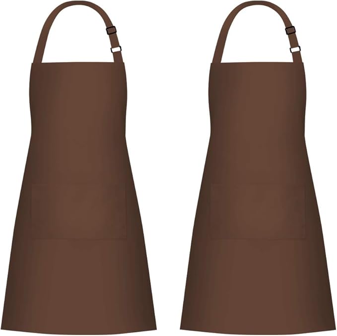 Jubatus 2 Pack Bib Aprons with 2 Pockets Cooking Chef Kitchen Apron for Women Men, Brown