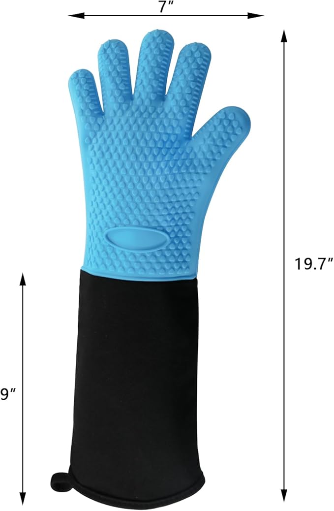 1 Pair Extra Long Professional Oven Mitts, Non-Slip Silicone Grip Heat Resistant,19.7" Length,Up to 572℉ for BBQ Cooking Baking Grilling (Blue)