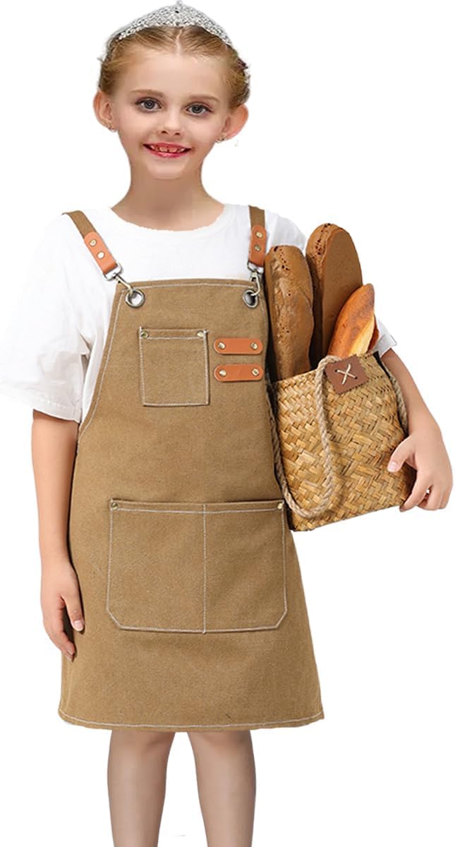 Kids Aprons AdjustableTool Waterproof For Cooking Painting Gardener Canvas Apron For 6-12 Girls And Boys