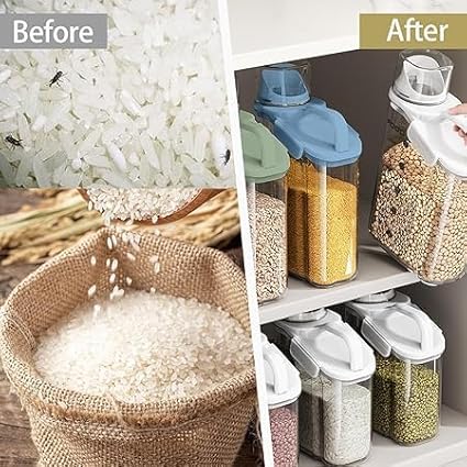 LANGMINGDE 1 Piece Cereal Containers Storage, 2.8L/95oz Airtight Large Dry Food Storage Containers with Pouring Spout Measuring Cup for Snacks Grain Rice,BPA Free Dispenser Plastic Bin, 1PC