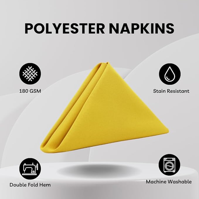 Your Chair Covers Cloth Polyester Napkins, 20 x 20 Inch, Washable Dinner Fabric Linen Napkins with Hemmed Edges for Restaurant, Wedding and Holiday Pack of 10 (Canarry Yellow)