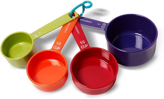 Farberware Kitchen Basics Measuring Cup & Spoon Set – 9-Piece Colorful Nesting Stackable Cups & Spoons with Ring Organizer, Easy-Read Markings for Cooking & Baking, Durable Plastic Kitchen Tools