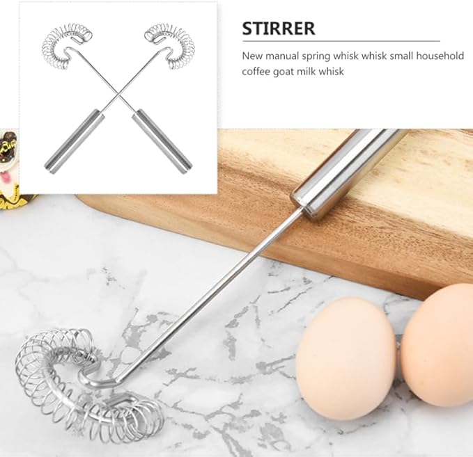 BESTonZON Manual Milk Frother and Egg Beater Handheld Whisk Stainless Steel Kitchen Mixer for Coffee Latte Hot Chocolate 2 Pack