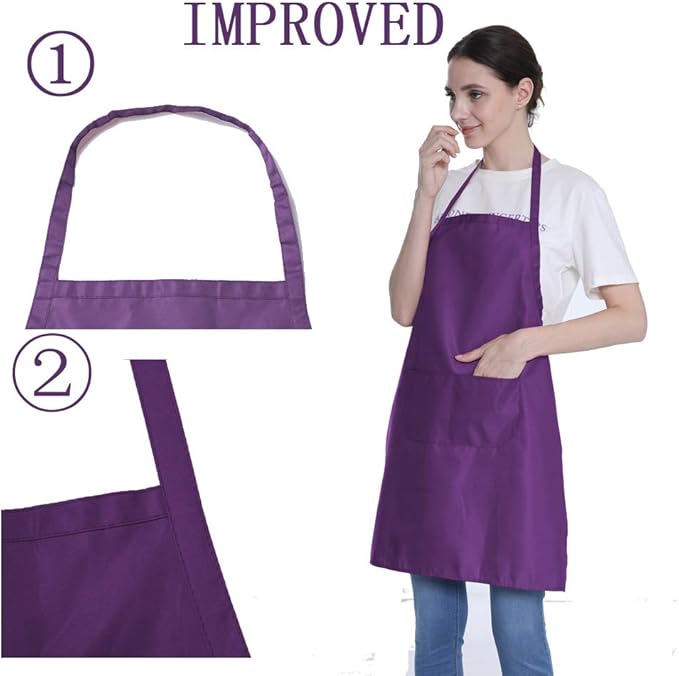 Plain Purple Color Bib Aprons Bulk Adult for Women Men Unisex Chef Apron with 2 Pockets for Cooking Baking Kitchen Restaurant Crafting (Purple,6pcs-size24 X28)
