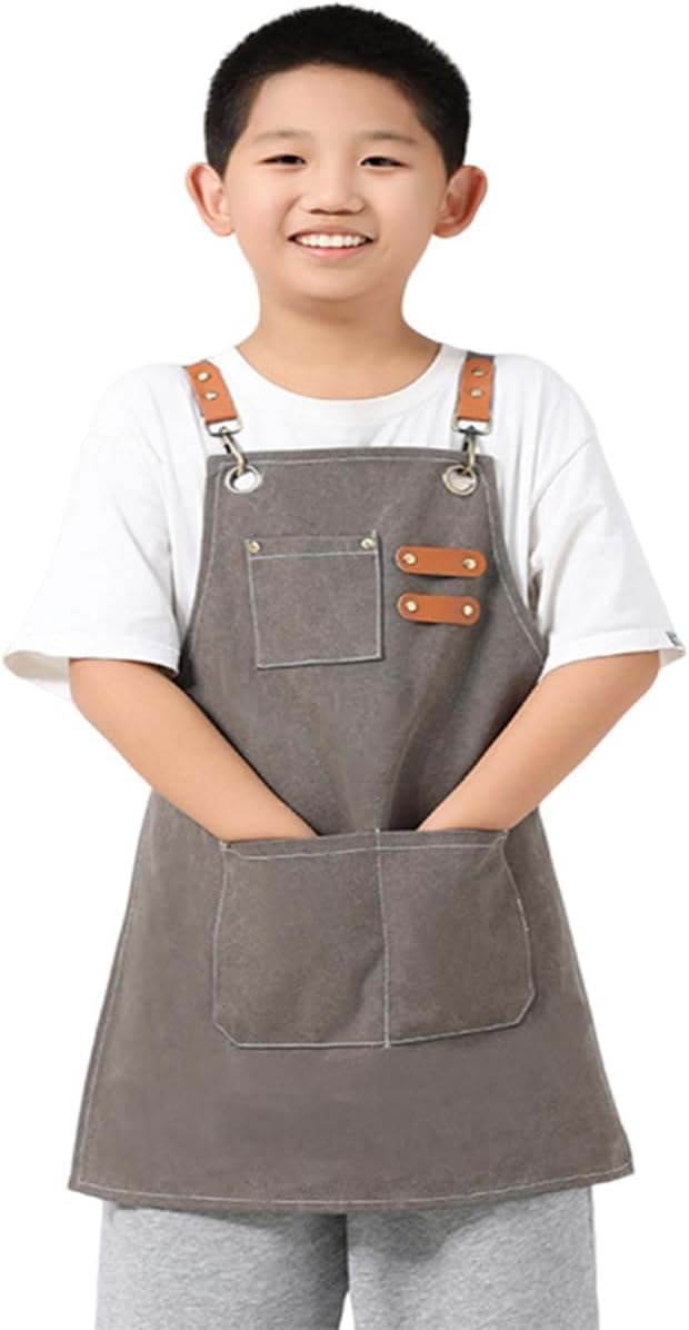 Kids Aprons AdjustableTool Waterproof For Cooking Painting Gardener Canvas Apron For 6-12 Girls And Boys