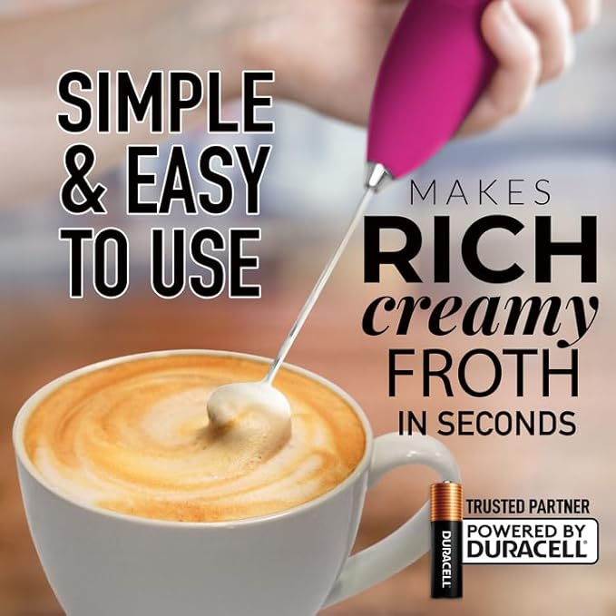 Zulay Kitchen Milk Frother Handheld Electric Whisk with AA Duracell Batteries – Durable Drink Mixer for Coffee, Lattes, Cappuccinos & More - Dragonfruit