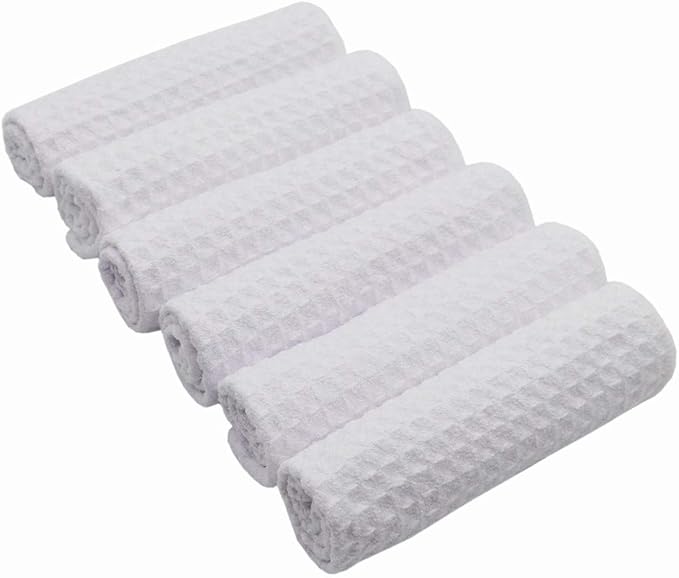 Microfiber Kitchen Cleaning Cloth Thick Dish Rags Waffle Weave Washcloths Dish Cloths Ultra Absorbent Odor Free 12inch X 12inch 6 Pack White