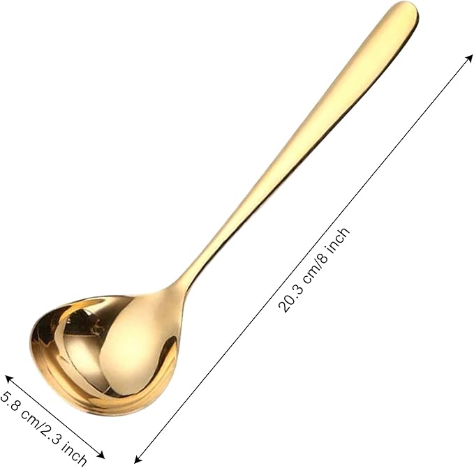 GuDoQi Soup Ladle, 3 Pack Durable 304 Stainless Steel with Polished Titanium Plated Big Volume Soup Spoon, Kitchen Gadget Utensil,8 Inch, Gold