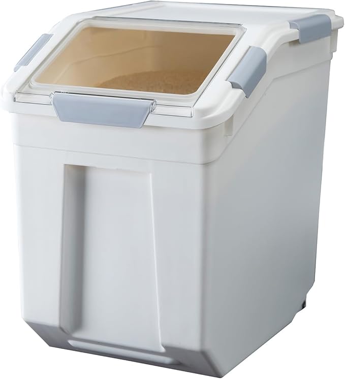 HANAMYA 15 Liter / 30 lbs Rice Storage Container with Measuring Cup, BPA free, For Rice | Grain | Pet Food | Flour, 1 count, White