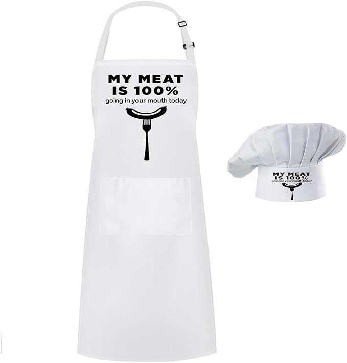 Hyzrz Chef Apron Hat Set,Adjustable Chef Hat and Apron Baker Costume with Pocket for Kitchen Grill BBQ Fathers Mothers Gift