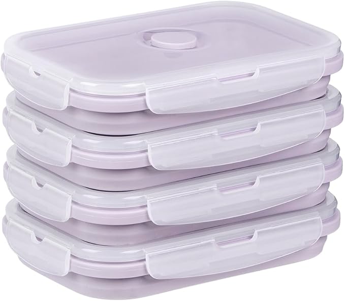 Silicone Food Storage Containers with Lids, 4 Pack Set 27oz/800ml Collapsible Meal Prep Lunch Containers with Airtight Lid & Ven for Kitchen, Camping, Microwave, Freezer and Dishwasher Safe