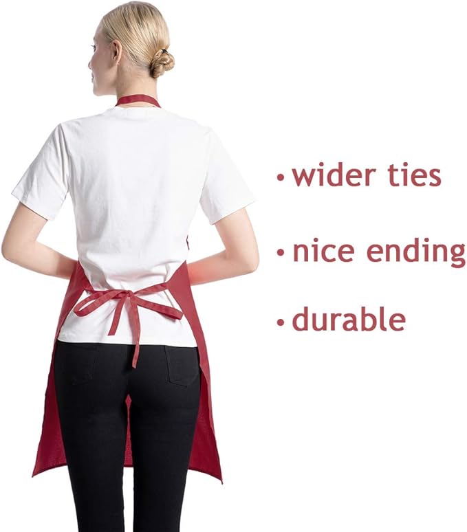 Total 15 PCS Deep Red Plain Deep Red Bib Apron for Women Men Adult with 2 Front Pockets-Painting Baking Cooking Kitchen Apron for Women Girls-(Wine,15pcs)