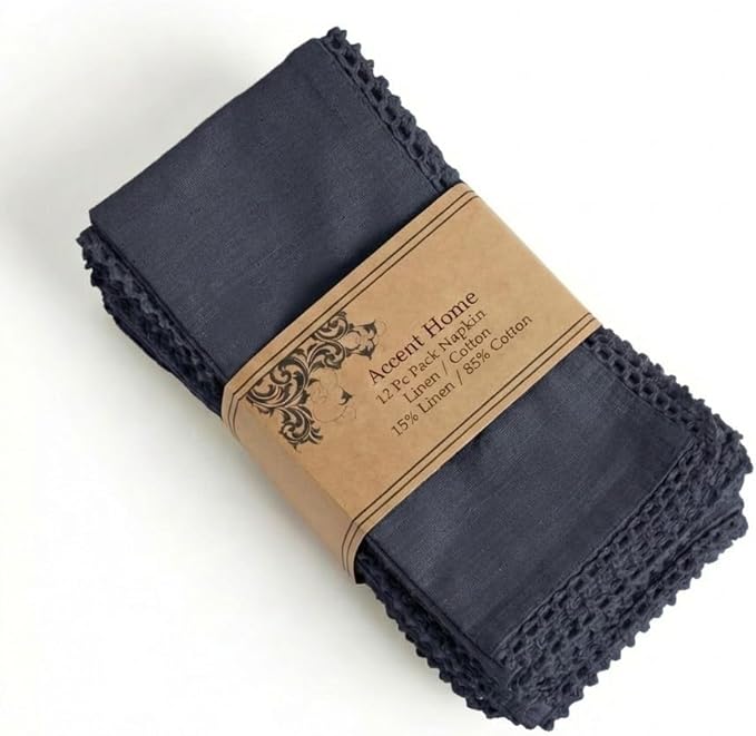 ACCENTHOME Navy Cloth Napkins Set of 12 18x18 inch Cotton Dinner Napkins - Washable Soft Premium Hotel Quality Reusable Napkins Perfect Table Napkins for Family Dinners, Weddings & Everyday Use