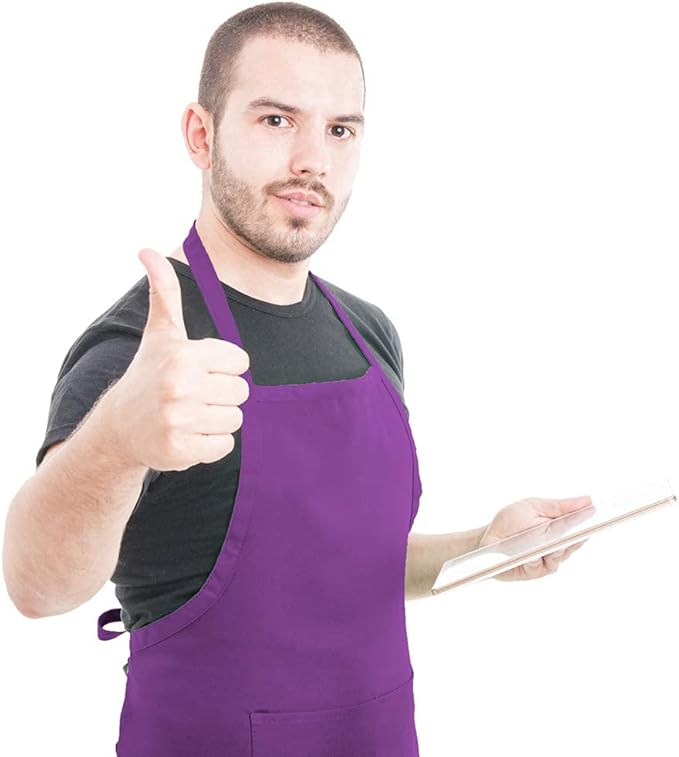 Purple Color Plain Bib Aprons Bulk for Women Men Adult-Unisex Aprons with 2 Front Pockets,Size24 X28 Kitchen Cooking Server Painting Aprons(Purple-15PCS)