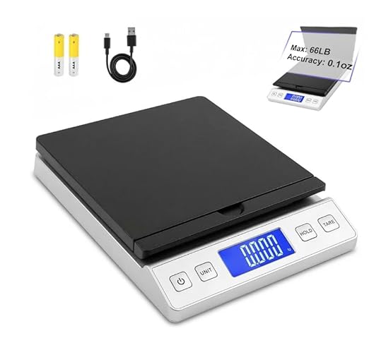 Smart Weigh Digital Postal Shipping Scale, 66 lb Capacity, 0.3 oz Readability, Hold & Tare Function, High-Accuracy Scale, Includes Batteries & USB-C