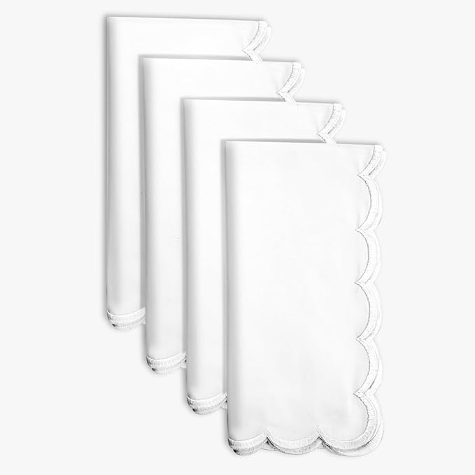 Ridhi Cloth Napkins 100% Pure Cotton Farmhouse Wedding Dinner Napkins Gift for Spring, Easter, Valentine, Holiday, Everyday Napkin (4-18" x 18" White with White Edge)