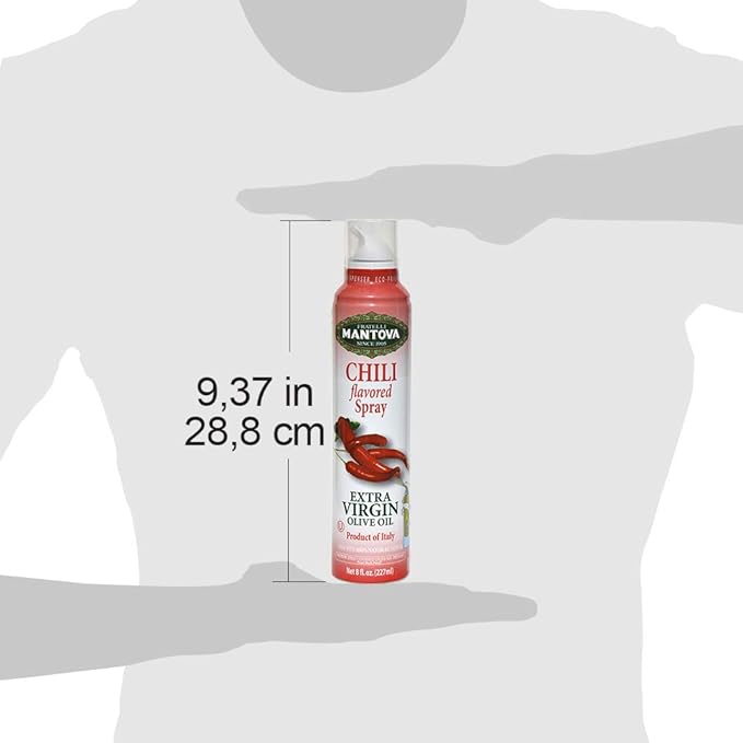 Mantova Extra Virgin Olive Oil Spray Chili Flavored 8 oz. Spray Bottle - Manage Oil Amount - Great For Salads & Cooking