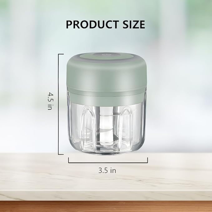 Mini Electric Food Processor & Garlic Chopper, 250ML USB Rechargeable, One-Touch Cordless Chopper with 3 Stainless Steel Blades for Garlic, Onion, Vegetables & Baby Food (Green)