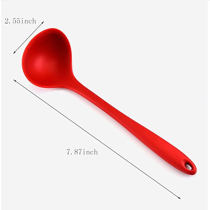 Set Of 5 Silicone Soup Ladle Spoons,High Heat Resistant SetNon-Stick Home Spoons Suitable For Serving & Cooking, Red Blue Black Orange Green Silicone, 7.87x2.55 (KK888)