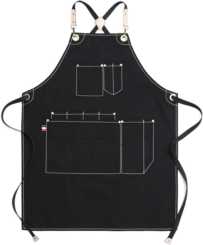 Jeanerlor Work Apron Durable Tool Aprons for Women and Men Cross-Back Straps