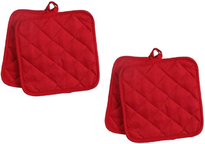 Pack of Four (4) Red Home Store Cotton Pot Holders (2 Sets of 2) (2, Red) Reluen