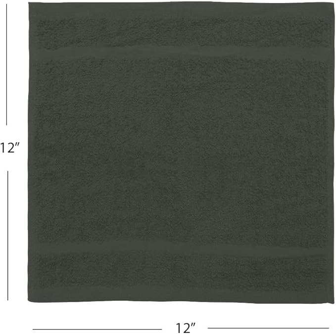 Avalon Towels Cotton Washcloths 24-Pack – 12 x 12 Inch Grey Super Soft & Absorbent Ring-Spun Cotton Wash Cloths for Face, Bath, Spa, Gym, Hotel & Cleaning