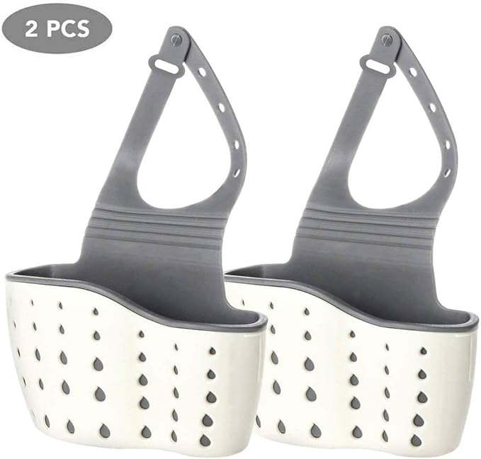 EC ELEGANTCHARM Kitchen Sink Caddy Sponge Holder Silicone Plastic Soap Holder Hanging Ajustable Strap Faucet Caddy with Drain Holes for Drying