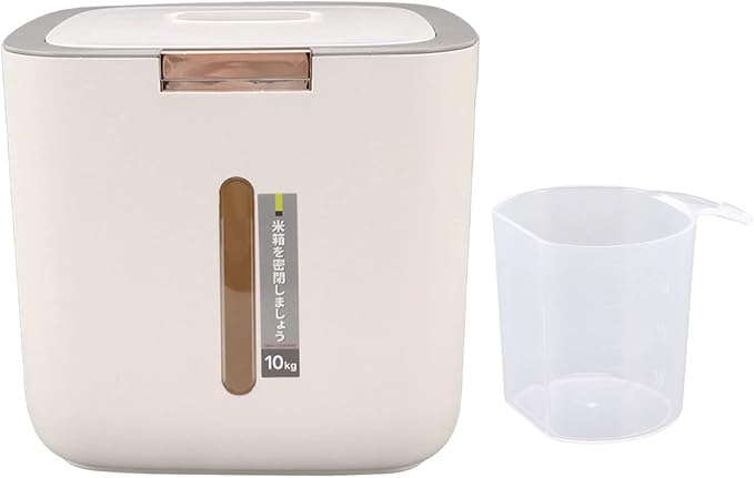 Pssopp 22.lb Rice Storage Container, Food Storage Container with Lid and Measuring Cup Moistureproof Cereal Grain Storage Box for Beans Grain Flour and Pet Food (Light Gray)