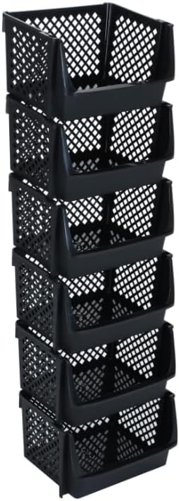 TidyFriend Plastic Stackable Bins for Pantry, 6 Pack Large Stacking Bins Open Front Kitchen, and Bathroom Organization, Open Front Design (Black)